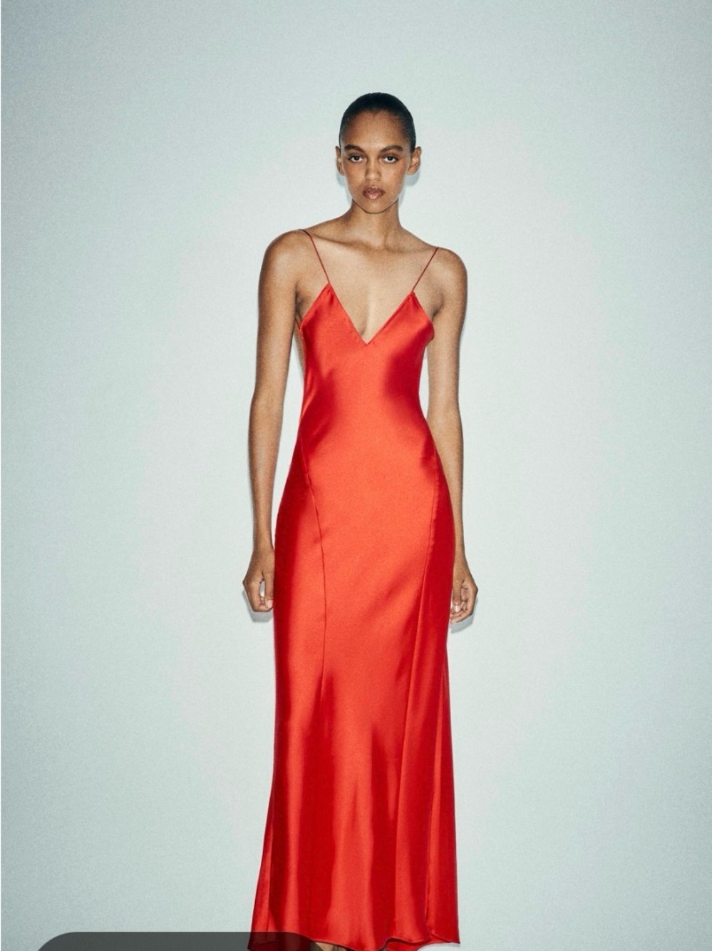 Zara Red Satin Backless Slip Maxi Dress